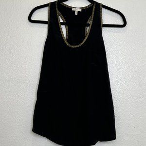 Joie Alicia Silk Bronze Trim Racer Back Tank Top Black size womens XS